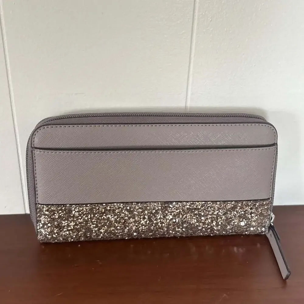 Kate Spade New York Greta Court Saffiano Taupe Cityscape Neda Wallet Glitter